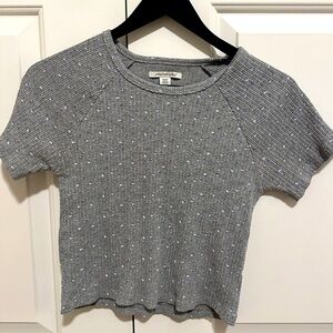 American Eagle Outfitters Grey Floral Ribbed Crop Top T-shirt Size Medium